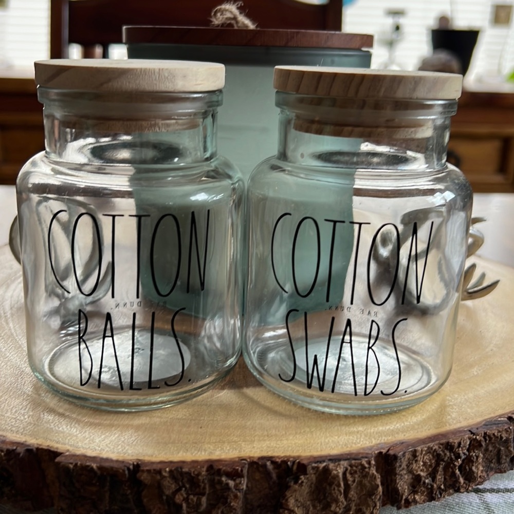 Rae Dunn bathroom apothecary jars